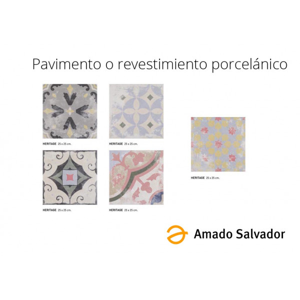 Revestimiento o pavimento porcelánico collage tipo hidraúlico  Heritage 25x25 cm