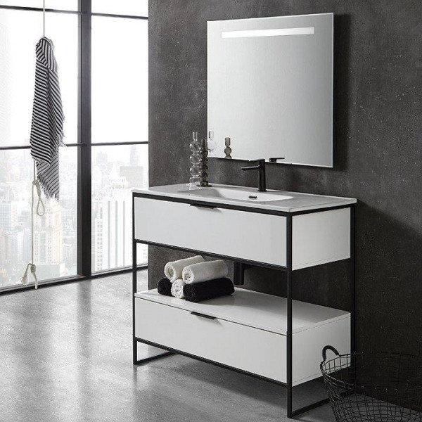 ESTRUCTURA conjunto (Mueble 80X46X54CM + encimera lavabo + espejo de 80X70CM) Blanco