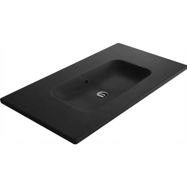 Lavabo negro mate de porcelana ETNA sobre encimera rectangular 81x46cm