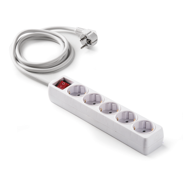 Regleta Base con 5 Tomas de Corriente, Interruptor y Cable 1,5 m