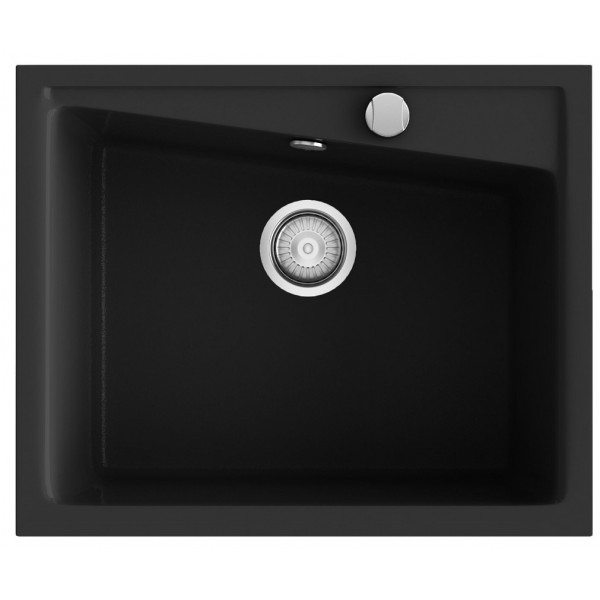 Fregadero KUMA 301 negro liso brillo sobre encimera 620x510