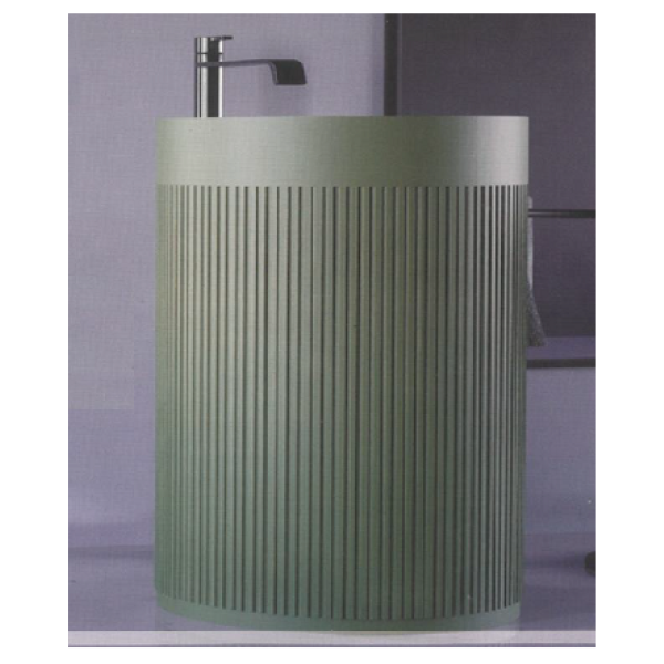 Lavabo free standing con rayas en verde mate, 90 cm de diámetro.