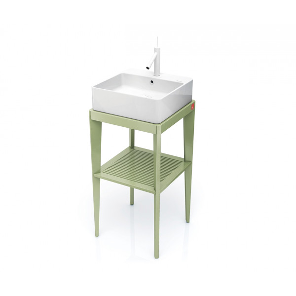 Conjunto mueble de baño cuadrado STAND UP verde en madera + lavabo B&K