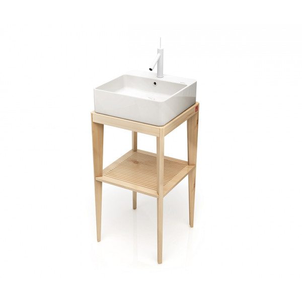 Conjunto mueble de baño cuadrado STAND UP en madera Natural + lavabo B&K