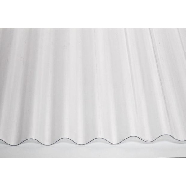 Placa fabricada en policarbonato con onda pequeña transparente, 250x112 cm.