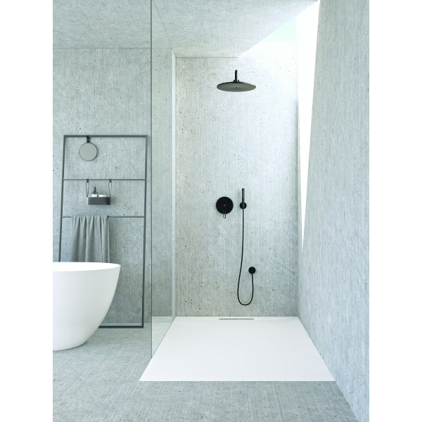 Plato de ducha antideslizante AMARIS Solidstone textura piedra Blanco 90x190CM Valvula By Marzzo