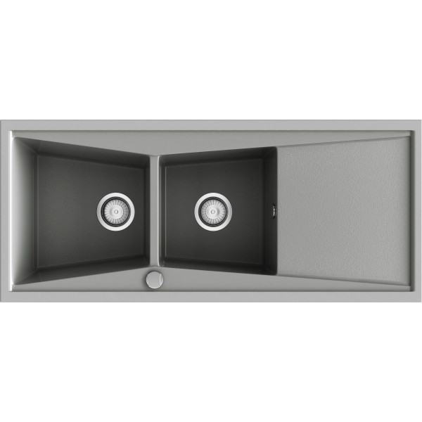 Fregadero KUMA 306 metalizado brillo sobre encimera 1140x420mm