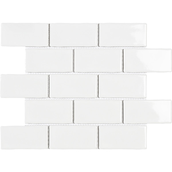 Mosaico enmallado YORK WHITE Gloss 26.5x30.9cm porcelánico biselado