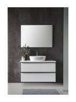 Mueble de baño METAL LINE 100cm blanco con espejo, encimera de madera y lavabo
