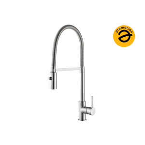 Monomando fregadero de cocina Libra en latón cromo cepillado con caño flexible