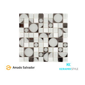  Mosaico enmallado AQUARIUS 29,8X29,8cm cristal y piedra blanca