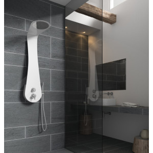 Columna de ducha AIGA blanco rociador de lluvia, maneral y flexo