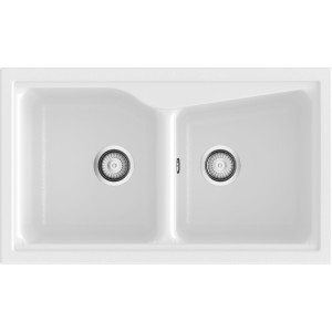 Fregadero Poalgi City 322 blanco brillo sobre encimera dos cubetas