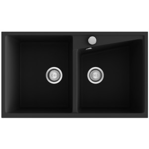 Fregadero KUMA 304 negro brillo sobre encimera 860x510