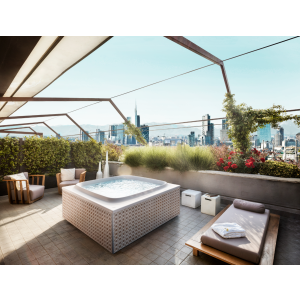 Jacuzzi SPA / Minipiscina SKYLOUNGE con hidromasaje 190x190cm. Tejido Marrón y blanco