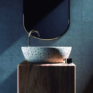 Lavabo tipo piedra Terrazo beige mate 40x40x14cm