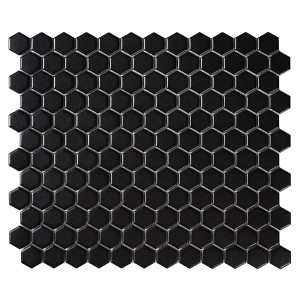 Mosaico enmallado TECH HEXAGON Black Matt 26x30cm