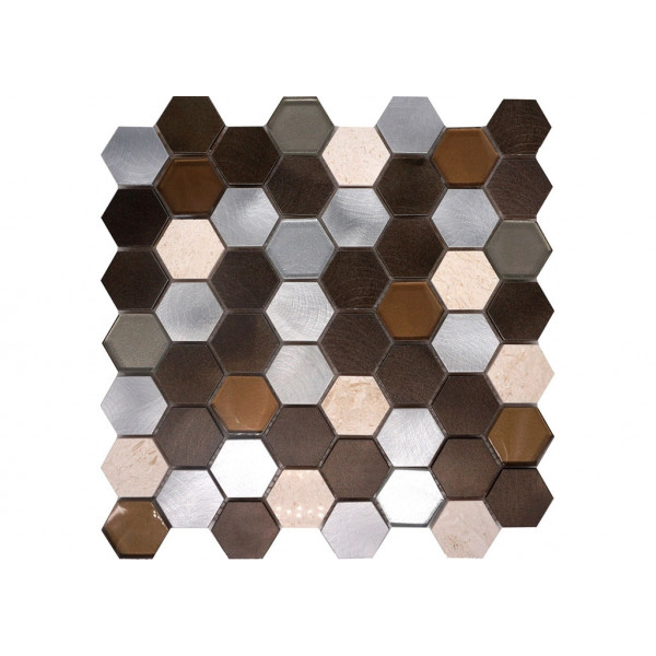 Mosaico enmallado Podium cristal Mix 29x29 cm Hexagonal