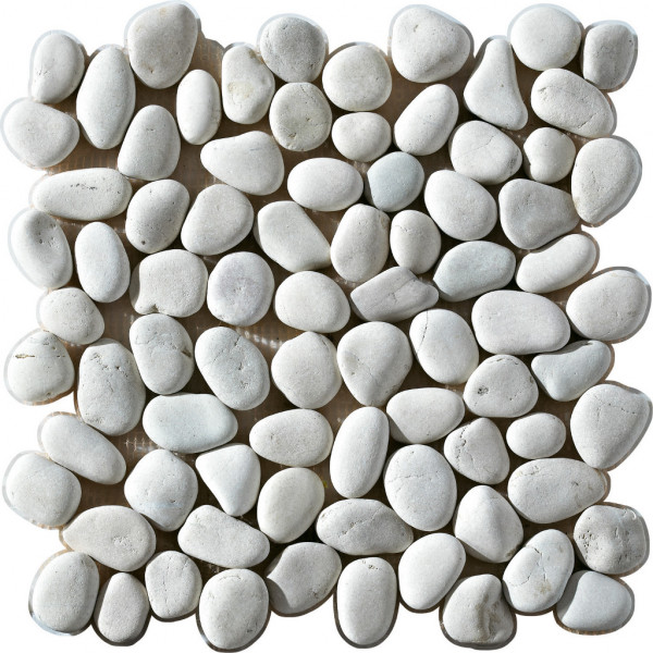 Canto Rodado Perla Bianco Natural Enmallado 30x30 cm Mallorca