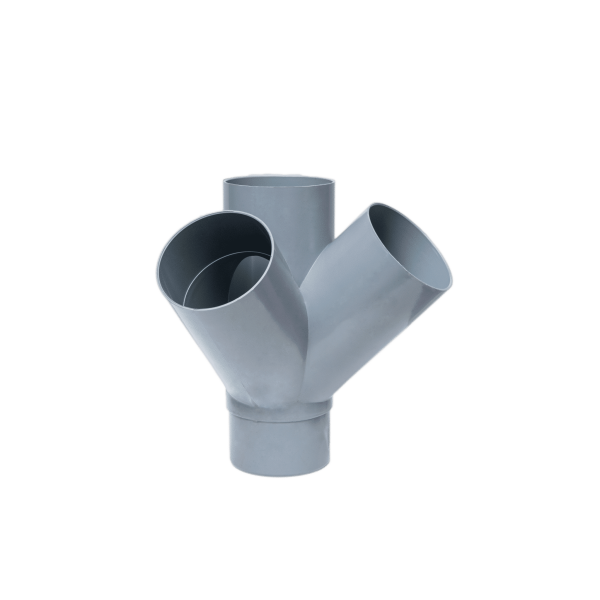 Injerto Doble a Escuadra Macho-Hembra 45º de 90mm diámetro, Gris