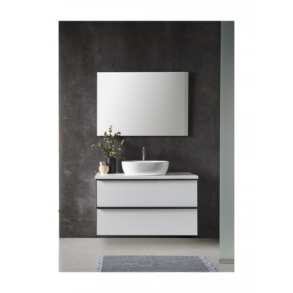 Mueble de baño METAL LINE 100cm blanco con espejo, encimera cerámica y lavabo