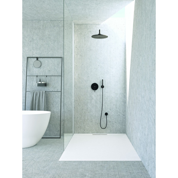 Plato de ducha antideslizante AMARIS Solidstone textura piedra Blanco 90x140CM Valvula By Marzzo