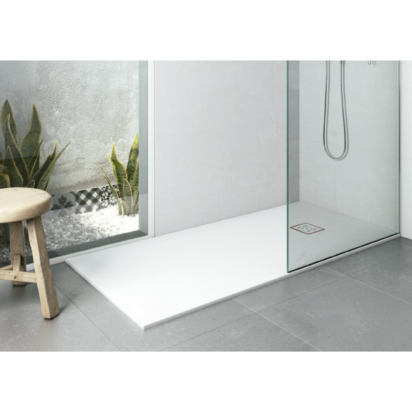 Plato de ducha EVOL Solidstone Blanco angular textura piedra antideslizante 90x90x3CM