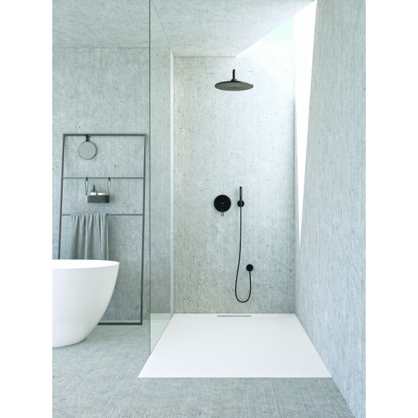 Plato de ducha antideslizante AMARIS Solidstone textura piedra Gris claro 100x160CM Valvula By Marzzo