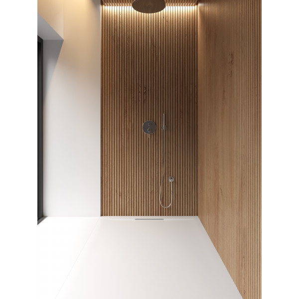 Plato de ducha antideslizante AMARIS Solidstone textura piedra Topo 70x160CM Valvula By Marzzo