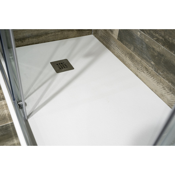 Plato de ducha antideslizante MADISON Solidstone textura piedra blanco 70X130x3CM