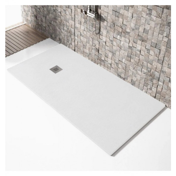 Plato de ducha antideslizante MADISON Solidstone textura piedra blanco 90X150x3CM